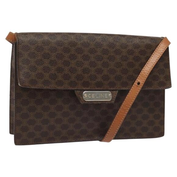 CELINE Macadam Canvas Shoulder Bag Pvc Gold Brown - Picture 1 of 13